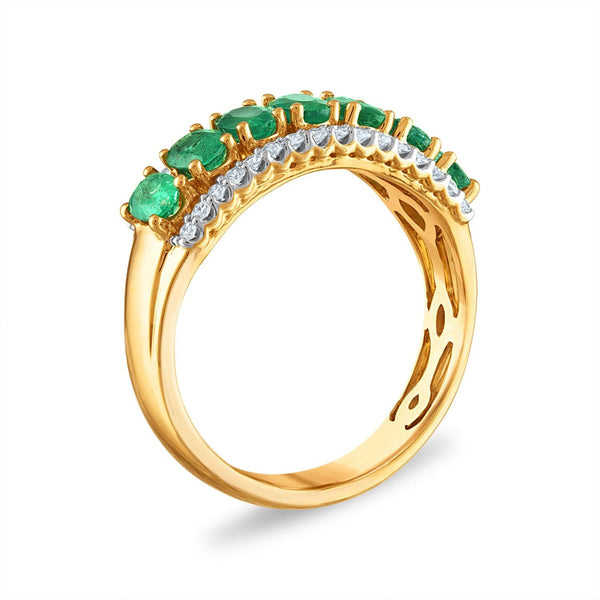 LoveSong 4X3MM Oval Emerald and Diamond Anniversary Ring in 10KT Yellow Gold