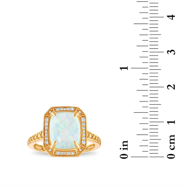 LoveSong 10X8MM Cushion Opal and Diamond Halo Ring in 10KT Yellow Gold