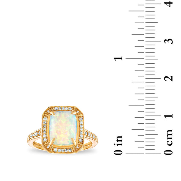 LoveSong 10X8MM Cushion Opal and Diamond Halo Ring in 10KT Yellow Gold