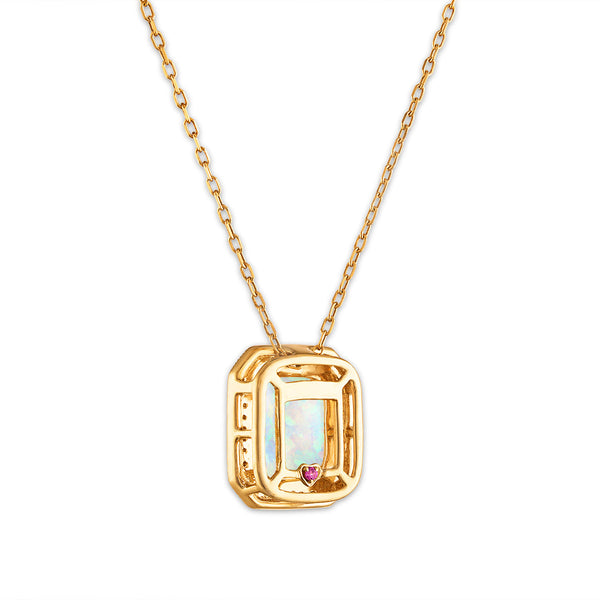 LoveSong 10X8MM Cushion Opal and Diamond Halo Pendant in 10KT Yellow Gold