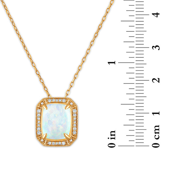 LoveSong 10X8MM Cushion Opal and Diamond Halo Pendant in 10KT Yellow Gold