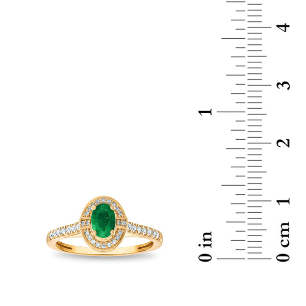 LoveSong 6X4MM Oval Emerald and Diamond Halo Ring in 10KT Yellow Gold