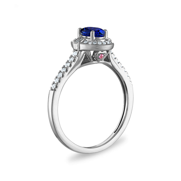 LoveSong 6X4MM Oval Sapphire and Diamond Halo Ring in 10KT White Gold