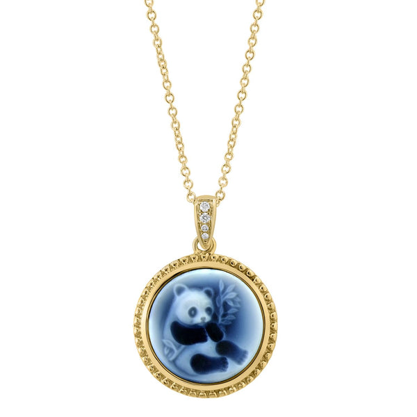 EFFY 14MM Round Agate and Diamond 18-inch Panda Cameo Pendant in 14KT Yellow Gold