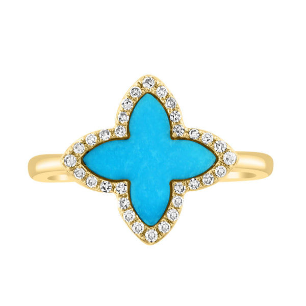 EFFY 11MM Turquoise and 1/8 CTW Diamond Fashion Ring in 14KT Yellow Gold