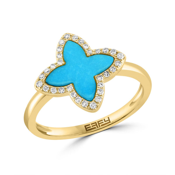 EFFY 11MM Turquoise and 1/8 CTW Diamond Fashion Ring in 14KT Yellow Gold