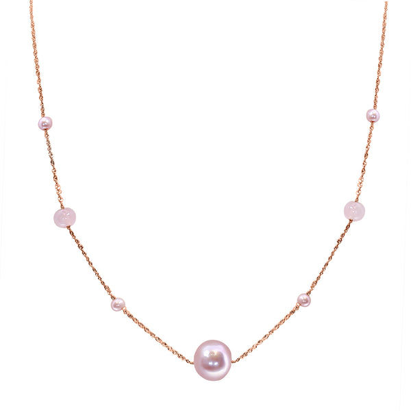 EFFY 11MM Round Pink Fresh Water Pearl and Quartz Beaded Ball 18-inch Fashion Necklace in 14KT Rose Gold