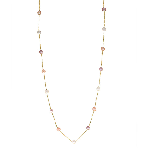 EFFY 7MM Round Pink, Peach and White Fresh Water Pearl 36-inch Fashion Necklace in 14KT Yellow Gold