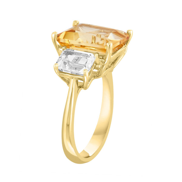 EFFY 12X10MM Emerald Shape Citrine and White Topaz Fashion Ring in 14KT Yellow Gold