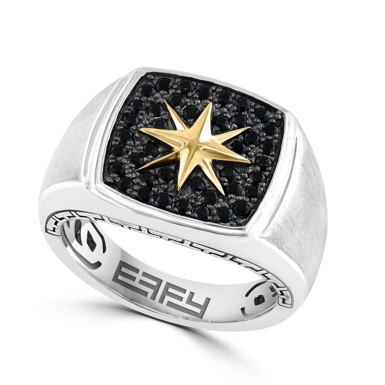 EFFY Round Black Sapphire Star Signet Ring in Sterling Silver