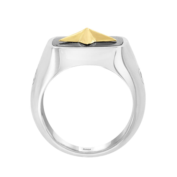 EFFY 15MM Cushion Onyx Yellow Gold Plated Star Signet Ring in Sterling Silver