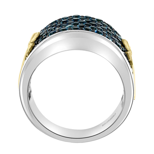 EFFY Round London Blue Topaz Fashion Ring in Sterling Silver with Yellow Gold Plated Crosses