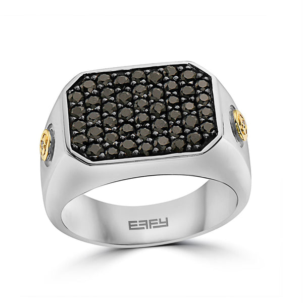 EFFY Round Black Sapphire and Diamond Accent Fashion Ring in Two-Tone Sterling Silver