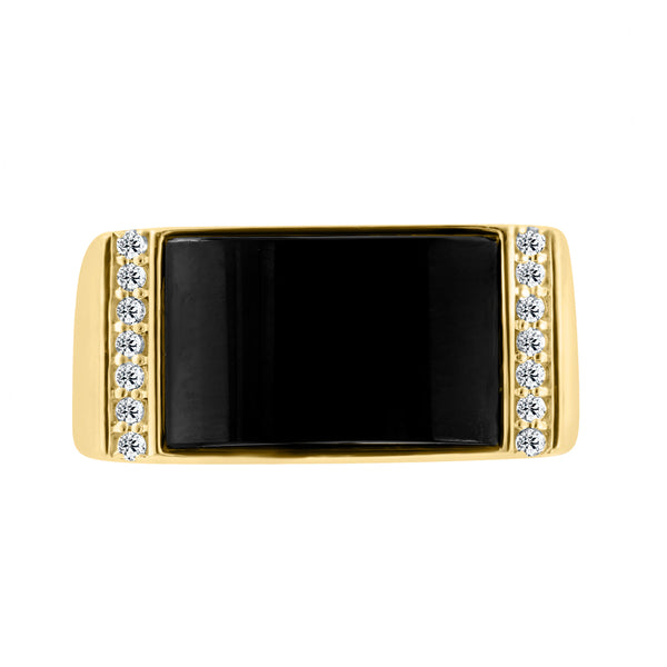 EFFY 15X10MM Rectangle Onyx and White Sapphire Fashion Ring in Gold Plated Sterling Silver