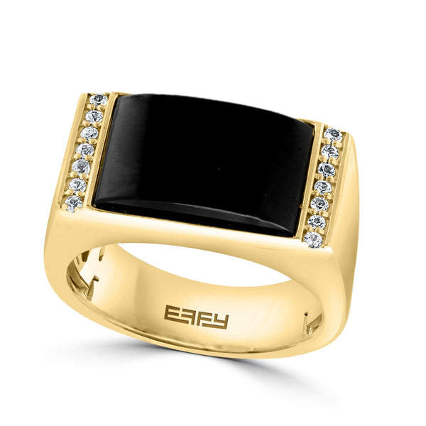 EFFY 15X10MM Rectangle Onyx and White Sapphire Fashion Ring in Gold Plated Sterling Silver