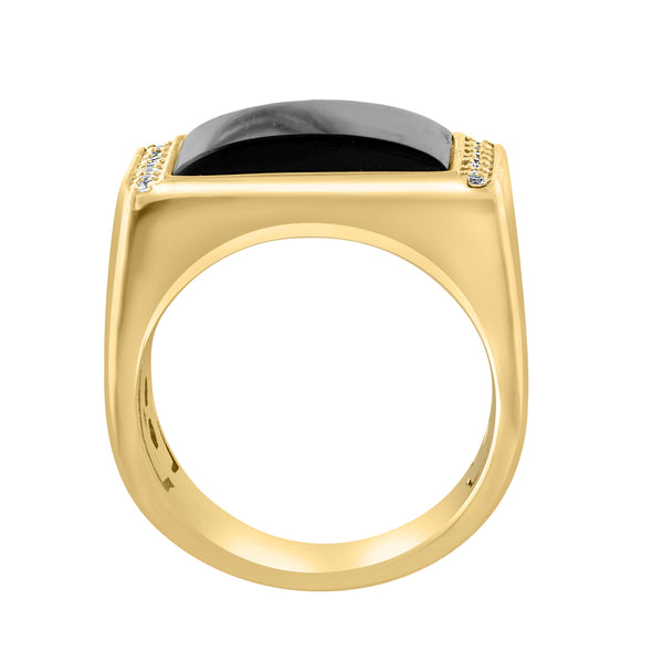 EFFY 15X10MM Rectangle Onyx and White Sapphire Fashion Ring in Gold Plated Sterling Silver