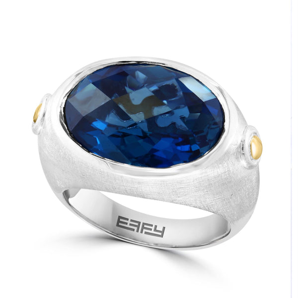 EFFY 16X12MM Oval Blue Topaz Fashion Ring in Two-Tone Sterling Silver