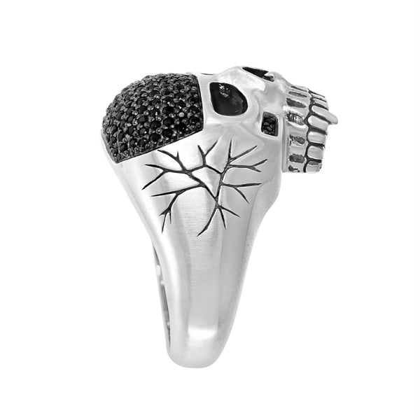 EFFY Round Black Spinel Skull Ring in Rhodium Plated Sterling Silver