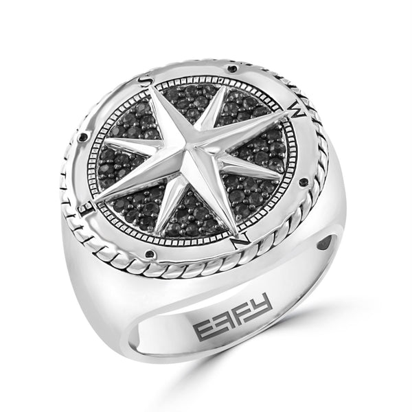 EFFY Round Black Spinel North Star Ring in Rhodium Plated Sterling Silver