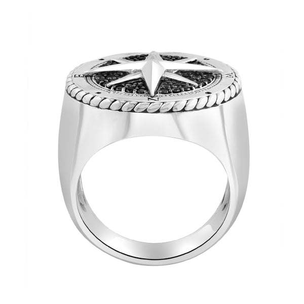 EFFY Round Black Spinel North Star Ring in Rhodium Plated Sterling Silver