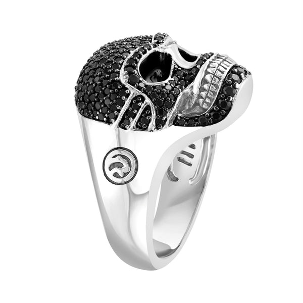 EFFY Round Black Spinel Fashion Skull Ring in Rhodium Plated Sterling Silver