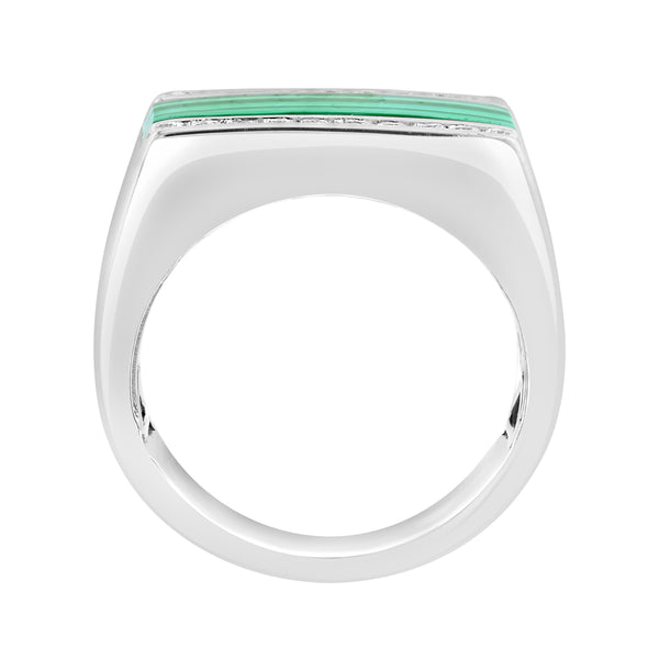 EFFY 20X7MM Rectangle Malachite and White Sapphire Fashion Ring in Rhodium Plated Sterling Silver