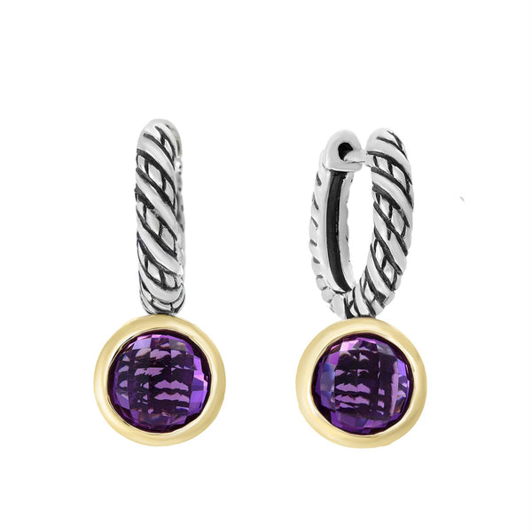 EFFY 7MM Round Amethyst Drop & Dangle Earrings in Two-Tone Sterling Silver