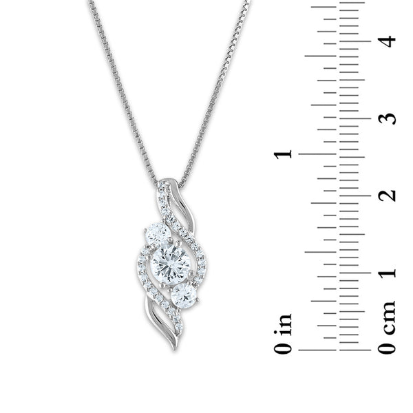 White Sapphire Three Stone 18-inch Pendant in  Sterling Silver