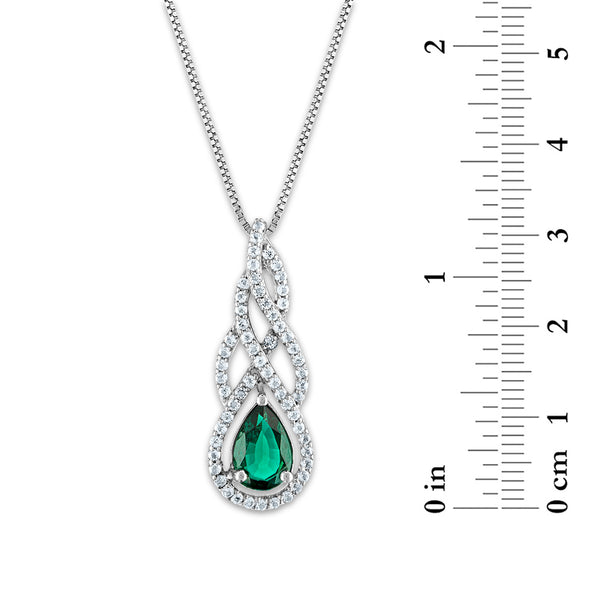 Created Emerald and White Sapphire 18-inch Pendant in Sterling Silver