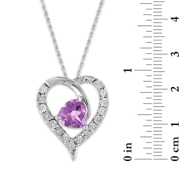 8MM Heart Shape Amethyst and White Sapphire Heart 18-inch Pendant in Sterling Silver