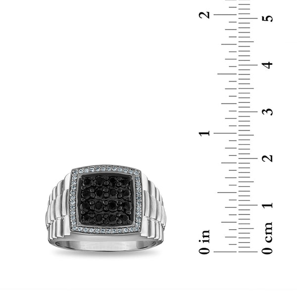 Black and White Sapphire Ring in Rhodium Plated Sterling Silver