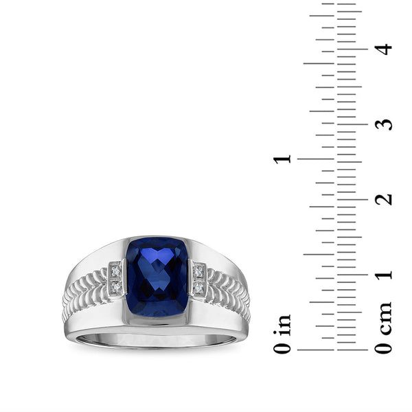 10X8MM Created Blue Sapphire and Diamond Ring in Sterling Silver