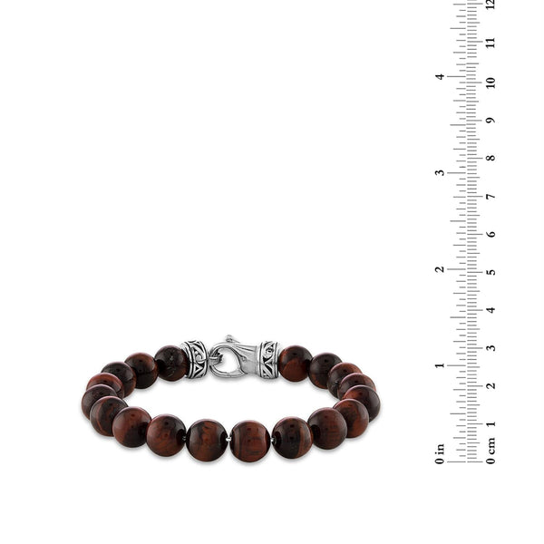 10MM Round Tiger Eye Beaded Bracelet in Stainless Steel