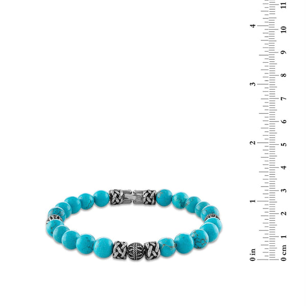 8MM Round Turquoise Beaded Bracelet in Stainless Steel