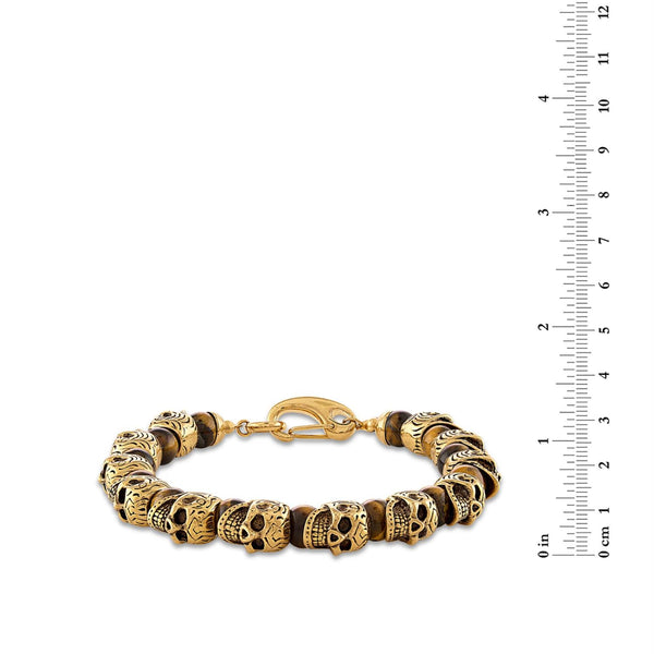 8MM Round Tiger Eye Beaded Bracelet in Stainless Steel