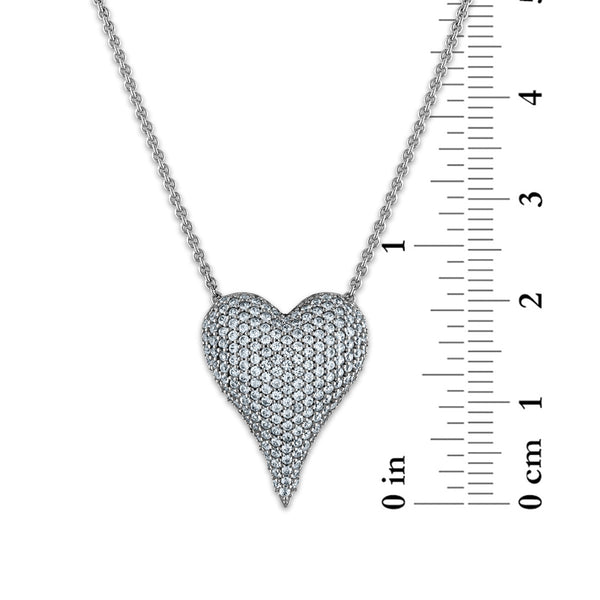 Round Sapphire and White Sapphire Heart 18-inch Necklace in Rhodium Plated Sterling Silver