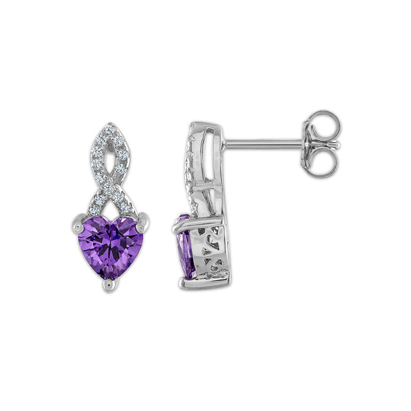 Amethyst and White Sapphire Ring Pendant Earrings Set in Sterling Silver