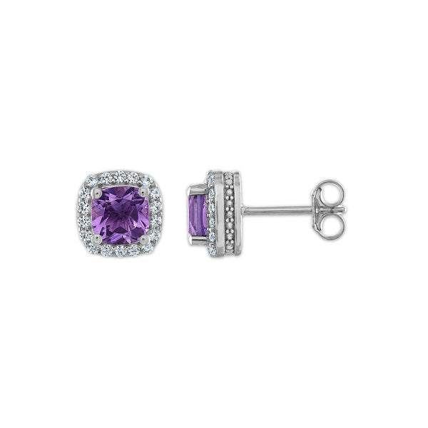 Amethyst and White Sapphire Ring Pendant Earrings Set in Sterling Silver