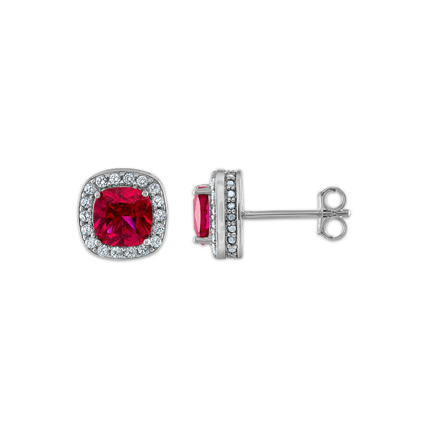 Created Ruby and White Sapphire Ring Pendant Earrings Set in Sterling Silver