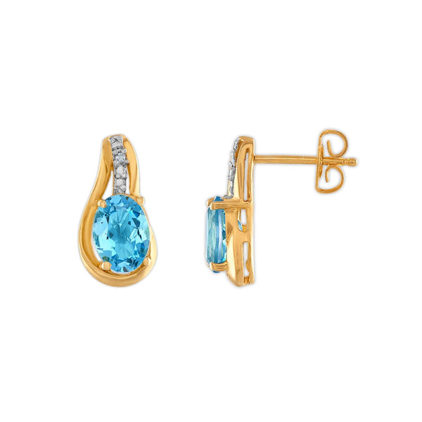 Blue Topaz & White Sapphire Ring Pendant Earrings Set in Gold Plated Silver