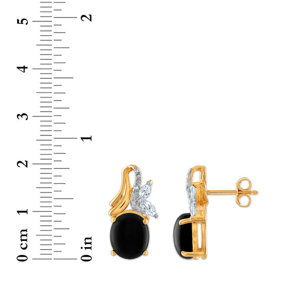 Onyx and White Sapphire Ring Pendant Earrings Set in Gold Plated Sterling Silver