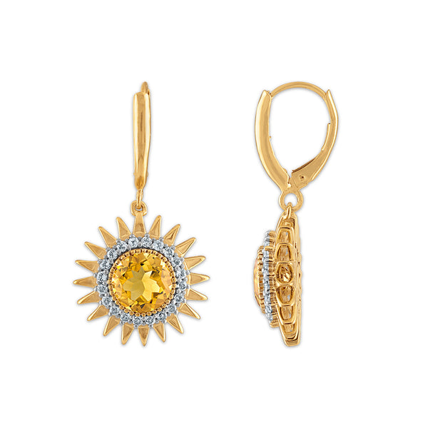 Citrine and White Topaz Earrings in Gold Plated Sterling Silver