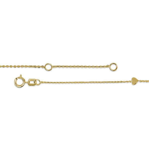 10KT Yellow Gold 10-inch Heart Adjustable Anklet