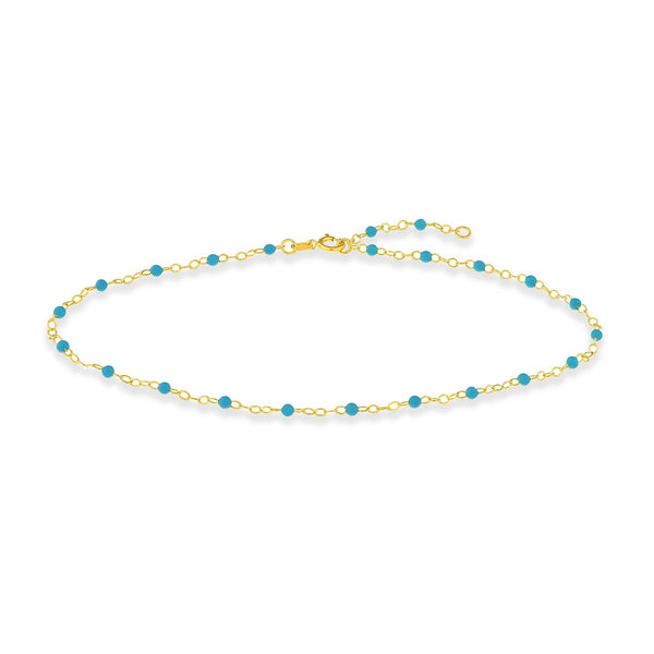 10KT Gold & Turquoise Beaded Anklet