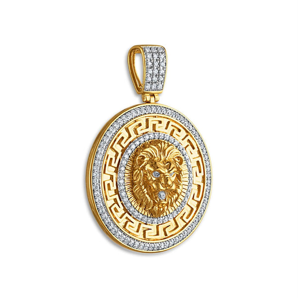 10KT Yellow Gold 1-1/4 CTW 35MM Medal Lion Head Pendant. Chain Not Included