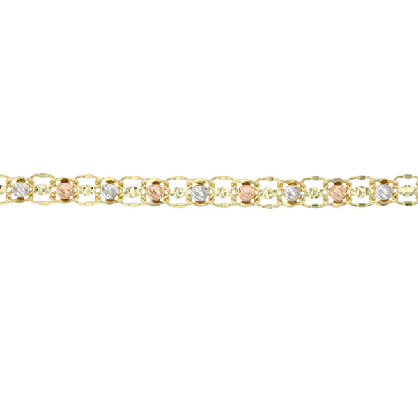 10KT Gold Tri-Color 7.75-inch 5.3MM Diamond-cut Bracelet