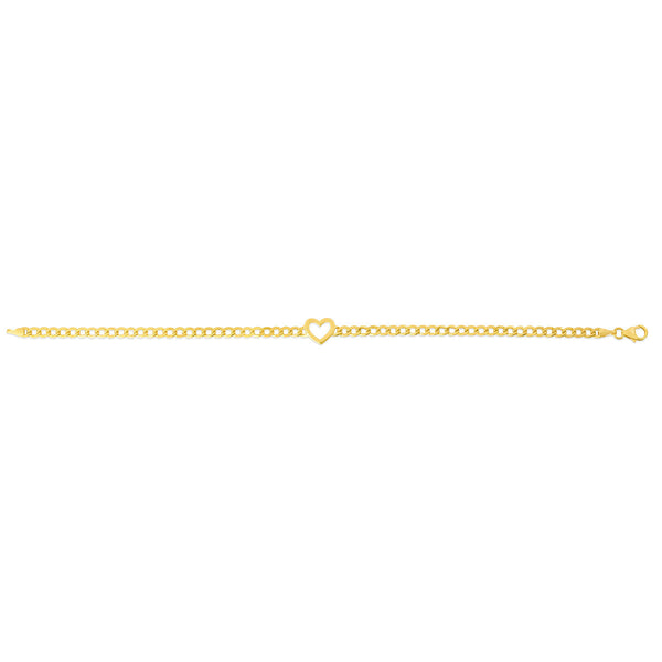 14KT Yellow Gold 7-inch Heart Bracelet