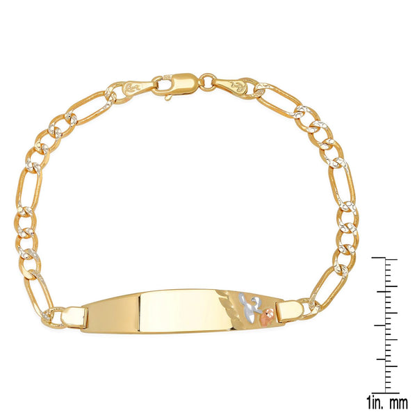 14KT Gold 7-inch ID Bracelet with Flower Engraving