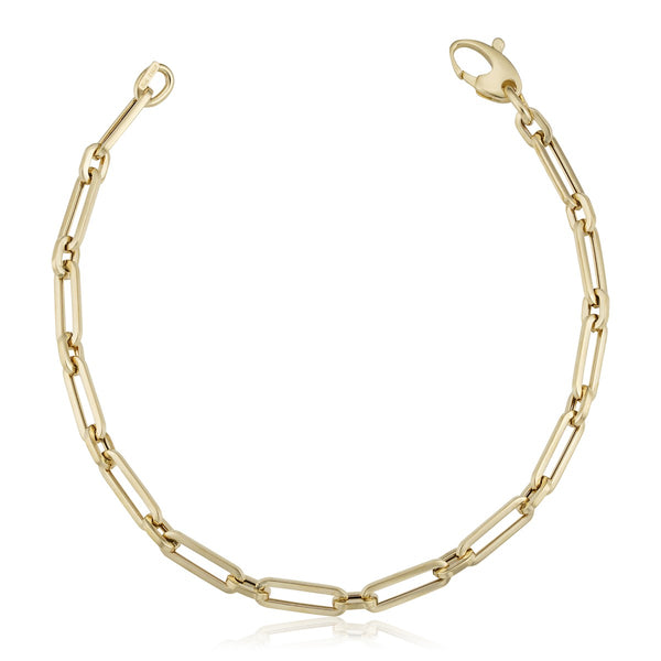 7.5-inch Diamond Cut Polished Paperclip Bracelet in 14KT Yellow Gold