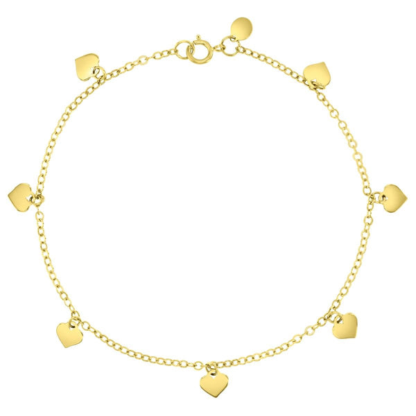 7-inch Dangling Heart Bracelet in 10KT Yellow Gold